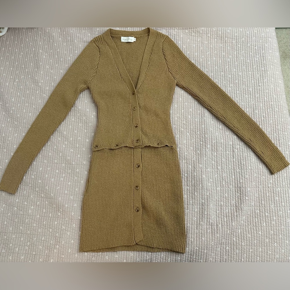 Beige Botany NWOT Ribbed Knit Button-Down Cardigan Mini Dress